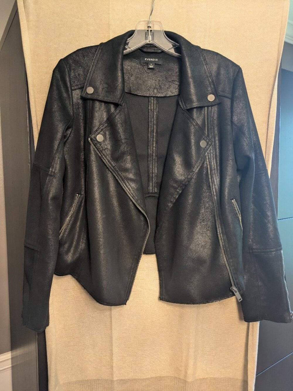 Evereve Black Faux Leather Moto Jacket sz S